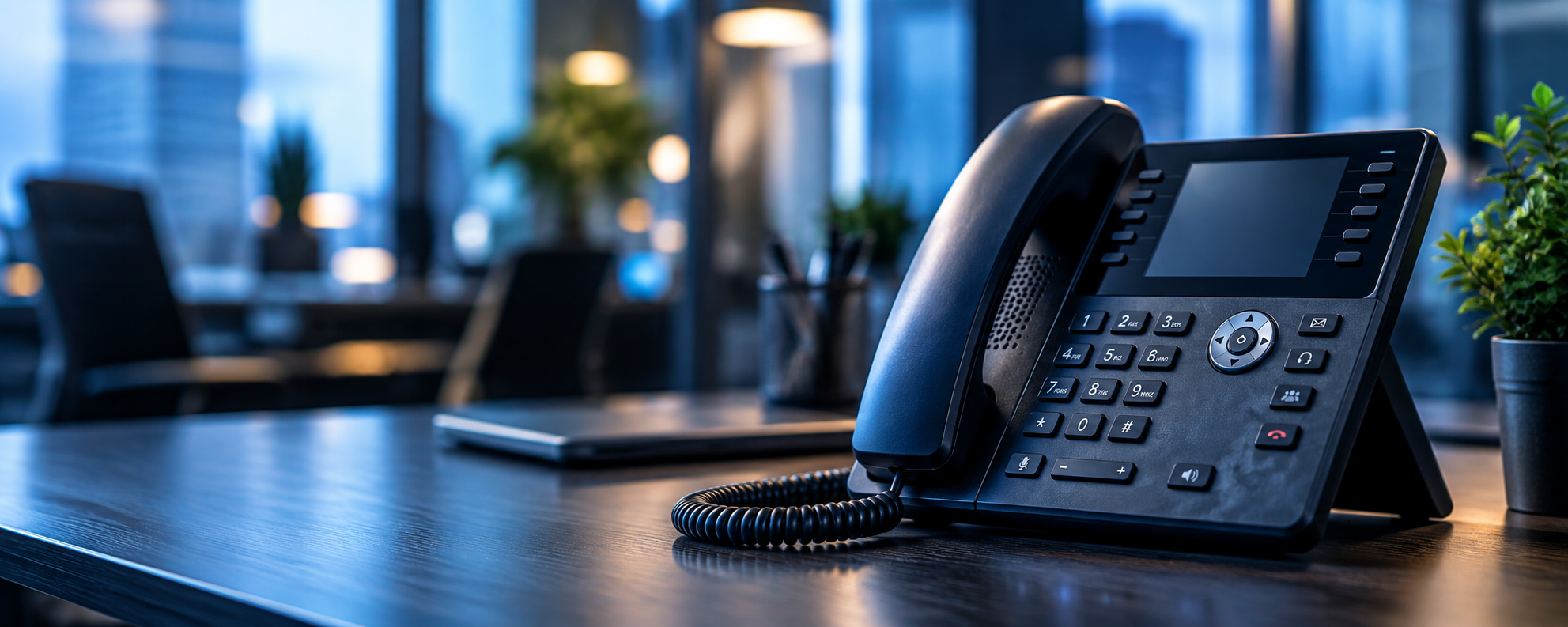 Business telephone on a modern office desk